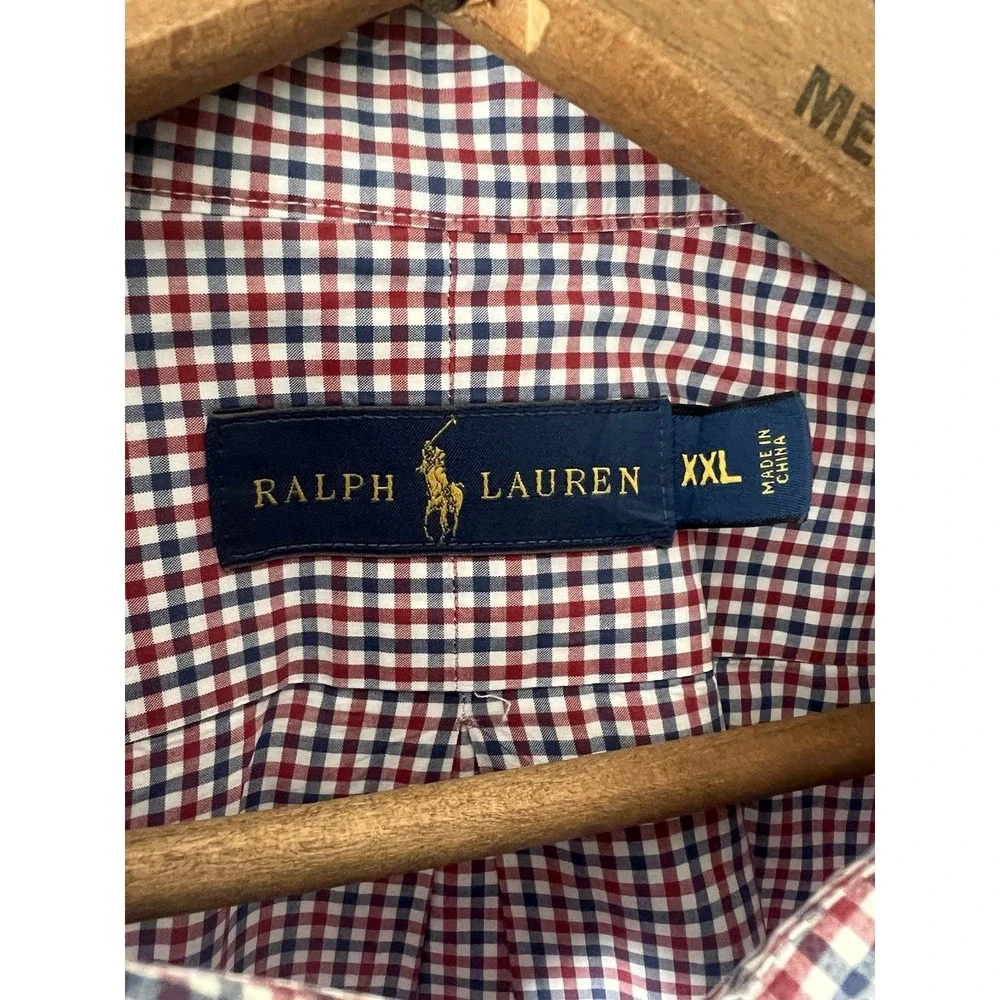 Polo Ralph Lauren Shirt Mens XXL Red Blue White Gingham Cotton Button Down Pony